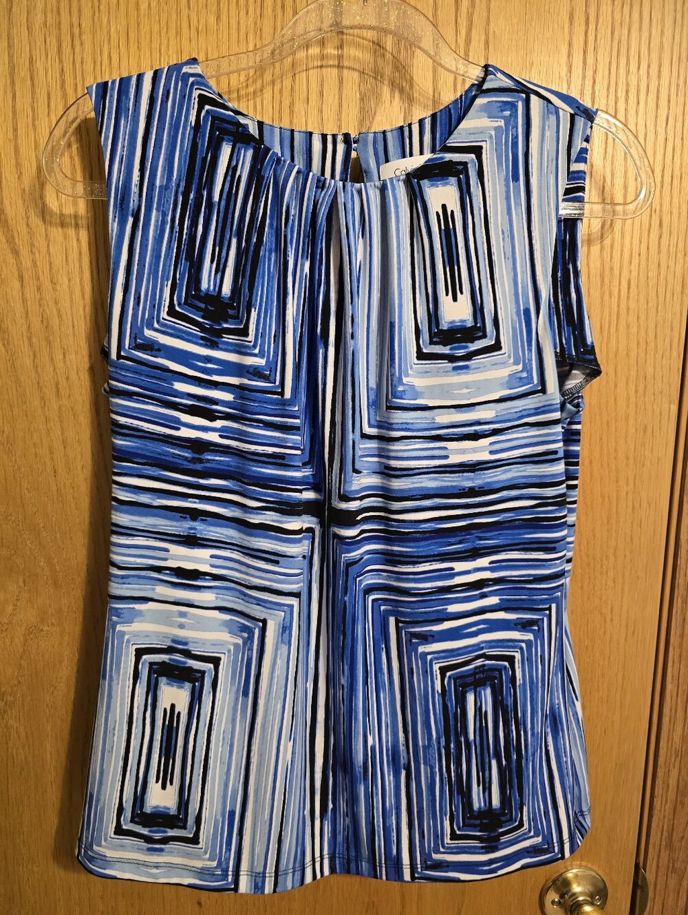 Calvin Klein Blue & White Geometric Print Sleeveless Top